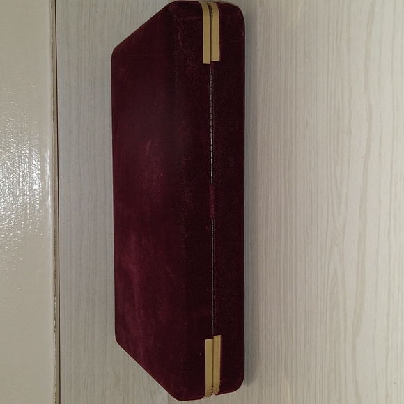 Vintage Red Velvet Double Compartment Jewelry Box - Hinged Lid w/ Mirror - Picture 10 of 11